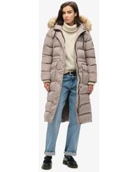 Superdry - Lange Everest Jas Met Imitatiebont - Lyst