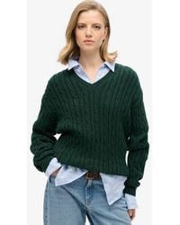 Superdry - & Co Cable Knit Oversized V Neck Jumper - Lyst