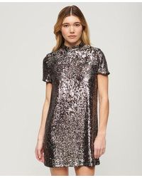 Superdry - High Neck Sequin T-shirt Dress - Lyst