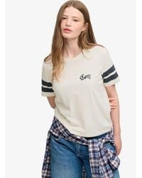 Superdry - & Co Varsity Script Stripe T-shirt - Lyst