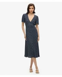 Superdry - Floral Printed Button-up Short Sleeve Midi Tea Dress - Lyst