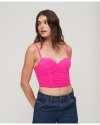 Superdry - Ruched Mesh Crop Corset Top - Lyst
