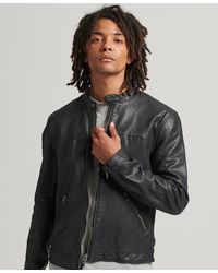 Superdry Endurance Speed Leather Jacket in Black for Men | Lyst