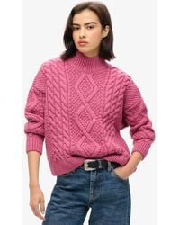 Superdry - & Co Aran Cable Knit Polo Jumper - Lyst