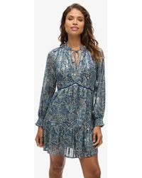 Superdry - & Co Paisley Print Relaxed Fit Printed Long Sleeve Metallic Mini Dress - Lyst