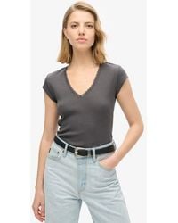 Superdry - & Co Athletic Essentials Lace Trim V-neck Top - Lyst
