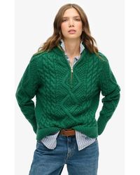 Superdry - Aran Cable Knit Half Zip Jumper - Lyst