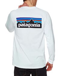 Patagonia T-Shirt a Manica Lunga P6 Logo Responsibilitee - Bianco
