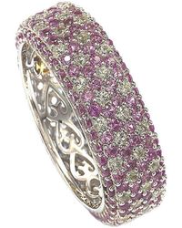 Suzy Levian Sterling Silver Pink Sapphire And Diamond Accent Eternity Pave Ring - Metallic