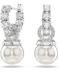 Swarovski - Matrix Drop Earrings, Crystal Pearl, Round Cut, Rhodium Plated - Lyst
