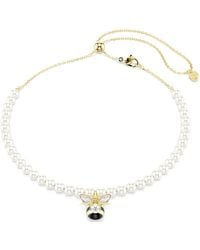 Swarovski - Gargantilla idyllia, perla de cristal, tallas mixtas, abeja, blanca, baño tono oro - Lyst