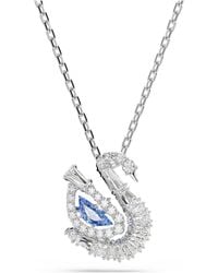 Swarovski - Rhodium Plated Swan Pendant Necklace - Lyst