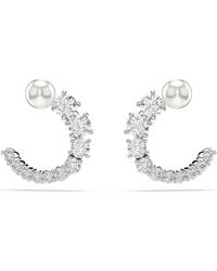 Swarovski - Pendientes de aro matrix, crystal pearl, talla redonda - Lyst