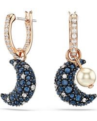 Swarovski - Sublima Drop Earrings, Crystal Pearl, Asymmetrical Design, Moon, Multicolored, 18K Rose Finish - Lyst
