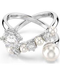 Swarovski - Matrix Cocktail Ring, Crystal Pearl, Round Cut, Rhodium Plated - Lyst