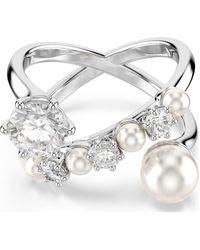 Swarovski - Anello Cocktail Matrix, Crystal Pearl, Taglio Round, Placcato Rodio - Lyst