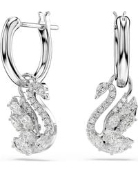 Swarovski - Swan Drop Earrings, Mixed Cuts, Swan, Rhodium Plated - Lyst