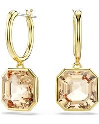 Swarovski - Pendants d'oreilles millenia, taille carré, caramel, placage de ton or - Lyst