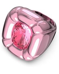 Swarovski Dulcis Cocktail Ring With Pink Cushion-cut Crystal On Iridescent Pink Aluminum Band
