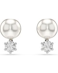Swarovski - Matrix Stud Earrings, Crystal Pearl, Round Cut, Rhodium Plated - Lyst