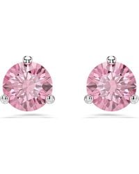 Swarovski - Solitaire Stud Earrings, Round Cut, Rhodium Plated - Lyst