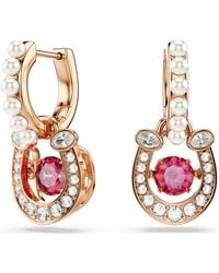 Swarovski - Symbolica Drop Earrings, Crystal Pearl, Round Cut, Pavé, Horseshoe, 18K Rose Finish - Lyst