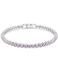 Swarovski - Pulsera tennis imber emily, talla redonda, negra, baño tono oro rosa - Lyst