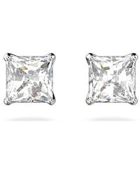 Swarovski - Stilla Attract Stud Earrings, Square Cut, Rhodium Plated - Lyst