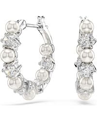Swarovski - Matrix Hoop Earrings, Crystal Pearl, Round Cut, Rhodium Plated - Lyst