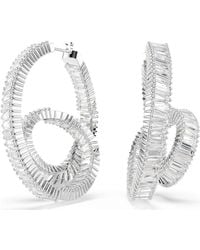 Swarovski - Matrix Hoop Earrings, Baguette Cut, Ribbon, Rhodium Plated - Lyst