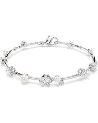 Swarovski - Pulsera tennis constella, crystal pearl, tallas redondas, blanca, baño tono oro rosa - Lyst