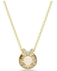Swarovski - Bella V Pendant Necklace With Round Golden Center Crystal And Clear Crystal Pavé On Gold-tone Finished Chain - Lyst