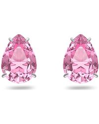 Swarovski - Pink Teardrop Crystal Stud Earrings In Rhodium Plated Brass - Lyst