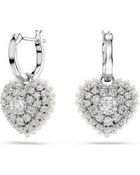 Swarovski - Orecchini pendenti hyperbola, crystal pearl, cuore, bianchi, placcato rodio - Lyst