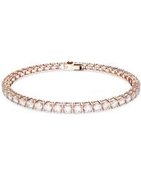 Swarovski - Pulsera tennis matrix, talla redonda, blanca, baño tono oro rosa - Lyst