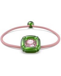 Swarovski - Dulcis Soft Bracelet With Pink Crystal In Green Molded Setting On Pink Braided Cord - Lyst