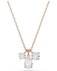 Swarovski - Mesmera Pendant Necklace With Pear And Circle Cut Clear Crystals On A Rhodium Plated Setting With Matching Chain - Lyst