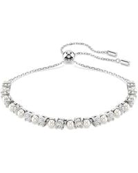 Swarovski - Pulsera tennis matrix, perla de cristal, talla redonda, blanca, baño de rodio - Lyst