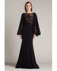 Tadashi Shoji - Delgado Laser-Cut Capelet Gown-Bk/Nd - Lyst