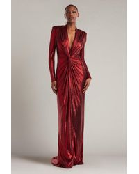 Tadashi Shoji - Ferrum Metallic Twist Drape Gown-Lavrd - Lyst