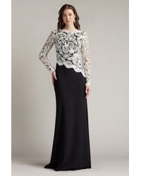 Tadashi Shoji - Randall Embroidered Crepe Gown-Bk/Iv - Lyst