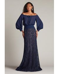 Tadashi Shoji - Azura Off-Shoulder Blouson Embroidered Gown-Nv/Nd - Lyst