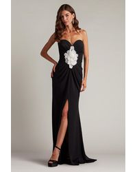 Tadashi Shoji - Sirota Center-Front Ruffle Gown-Bk/Iv - Lyst