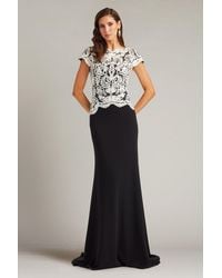 Tadashi Shoji - Isadora Embroidered Crepe Gown-Bk/Iv - Lyst