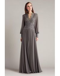 Tadashi Shoji - Mariela Embellished Blouson-Sleeve Gown-Mist - Lyst