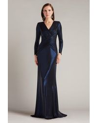 Tadashi Shoji - Esau Metallic Crisscross Draped Gown-Rylnv - Lyst