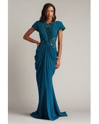 Tadashi Shoji - Julina Draped Overlay Embroidered Gown-Cerln - Lyst