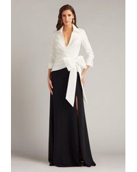 Tadashi Shoji - Sarma Wrap Bow Gown-Wh/Bk - Lyst