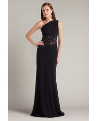 Tadashi Shoji - Verrier One-Shoulder Illusion Gown-Bk/Nd - Lyst