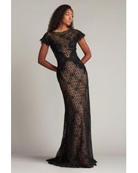 Tadashi Shoji - Jasi Embroidered Illusion Gown-Bk/Nd - Lyst